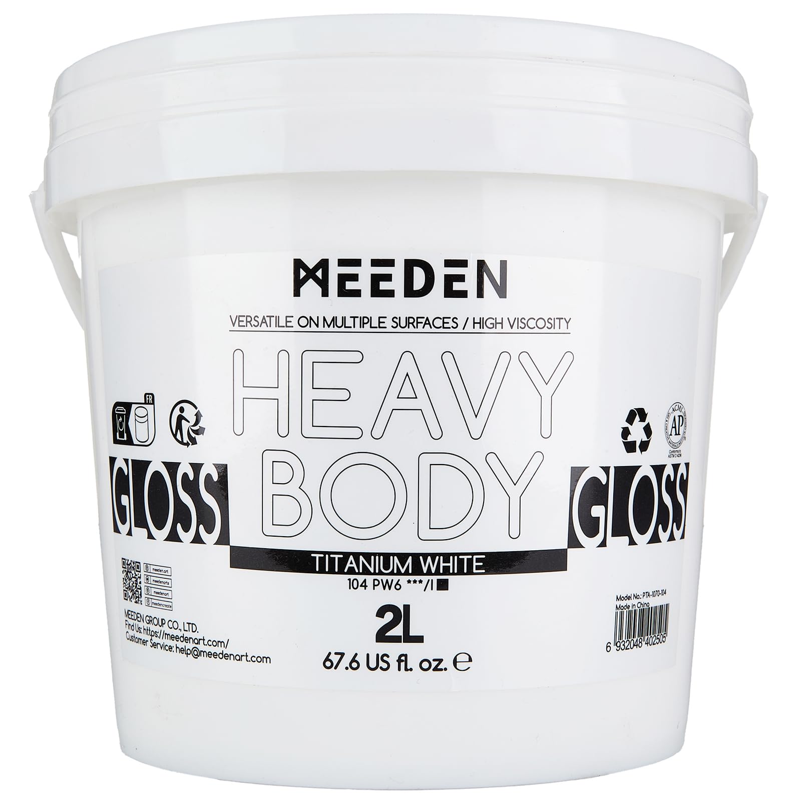 MEEDEN Pintura Acrílica Blanca de Titanio: 2L / 67.64oz / 0.53 gal Brillo Corporal Pesado - 0.528 Galones de Pintura Blanca Gruesa a Granel para Pintura de Artesanías de Lienzo