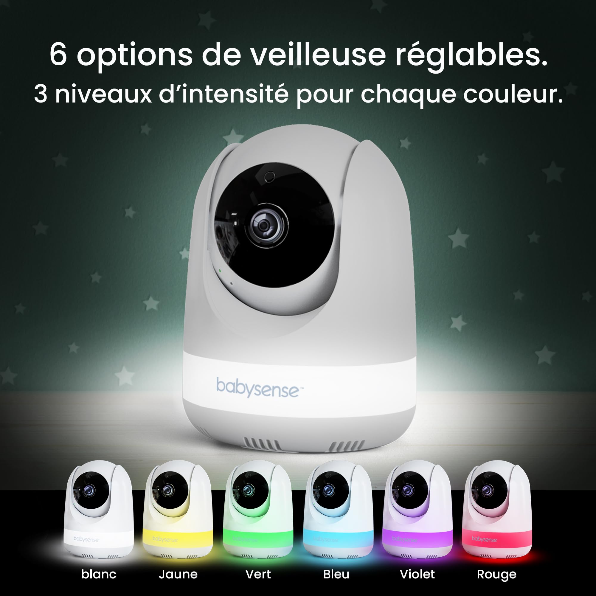 Babysense Prisma Babyphone avec Caméra et Audio, Babyphone Vidéo HD 5", Veilleuse 6 Couleurs, Écran Divisé, Machine à Son pour Bébé avec Bruit Blanc et Berceuses, sans WiFi
