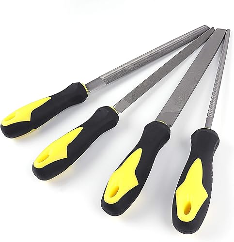 Miniatura 5 de Juego de 19 limas de acero al carbono con funda de transporte, mango de goma suave, 4 herramientas planas/semicirculares/redondas/triangulares,