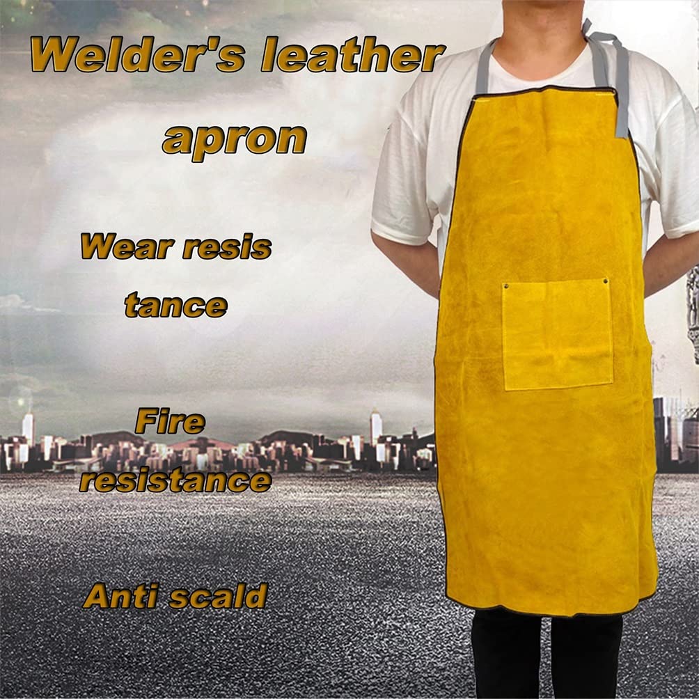 Tablier Soudeur en Cuir Tablier De Soudage en Cuir, Tablier De Travail Robuste Unisexe, Tablier De Sécurité en Cuir Ignifuge (Color : Yellow, Size : 90X60CM/35.4X23.6IN)