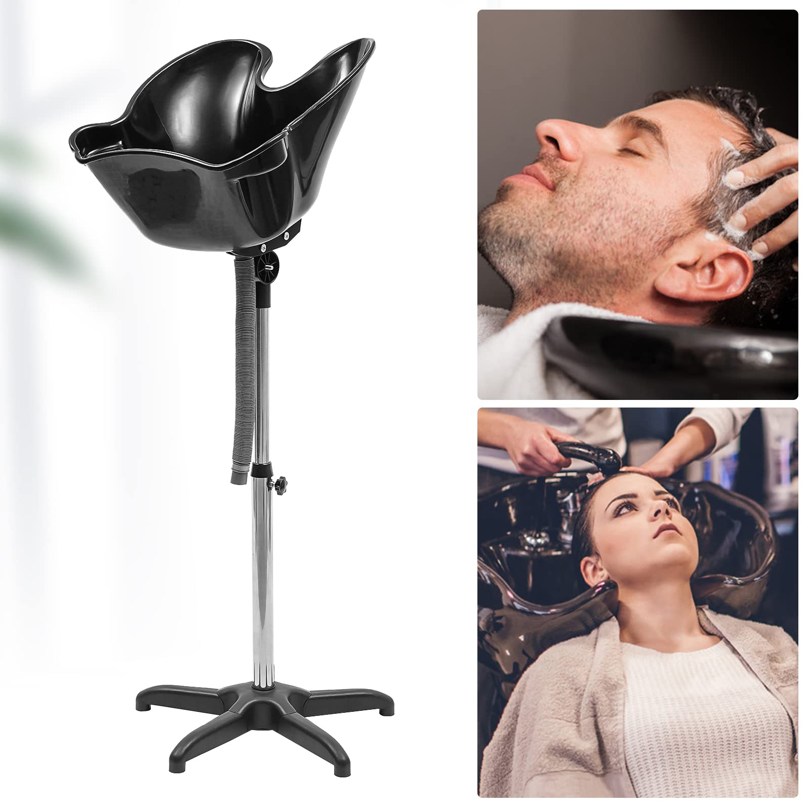 Bac Lave-Tête Coiffure Domicile 48x50cm Hauteur Réglable 94-122cm Noir