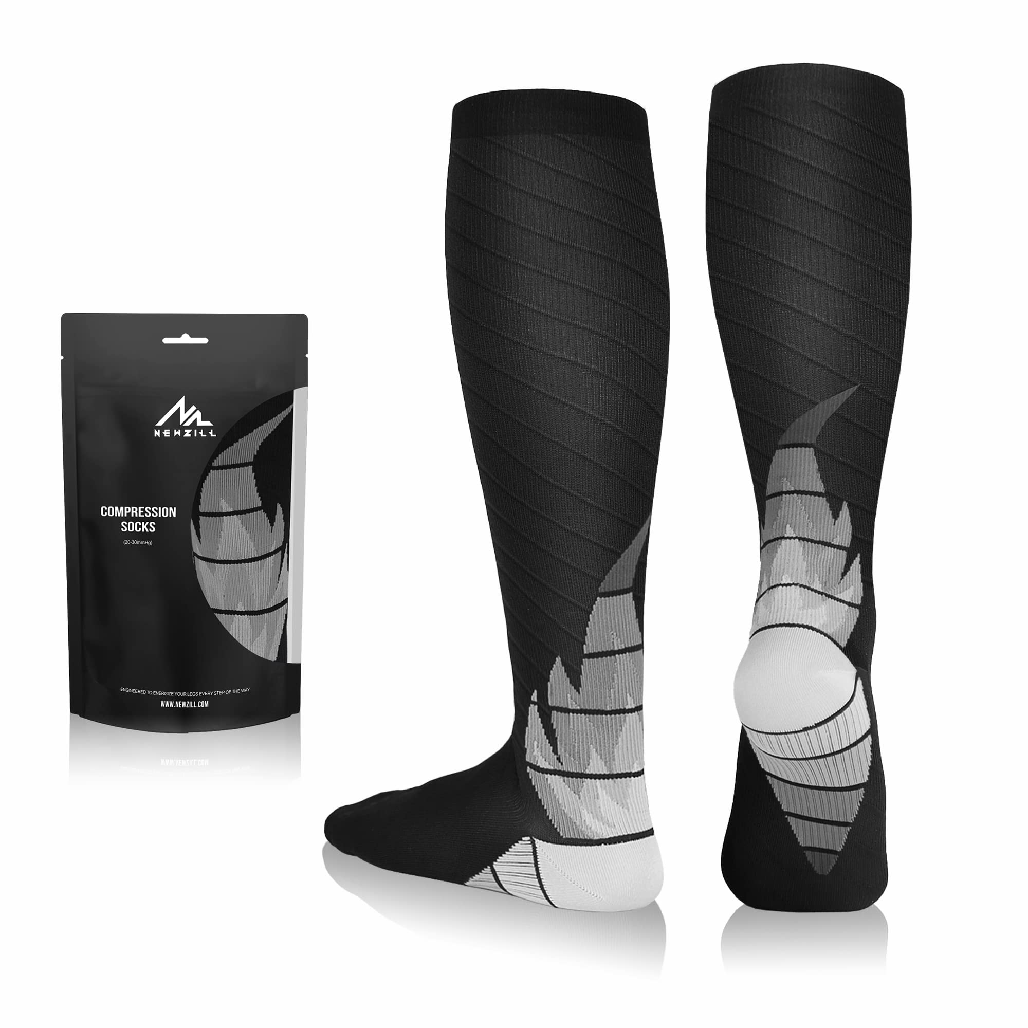 NEWZILL Medical Compression Socks for Women & Men Circulation 20-30 mmHg, Best Support for Running Athletic Cycling Nursing Travel Work and Fitness (L/XL Gray Flame 1 Pair)