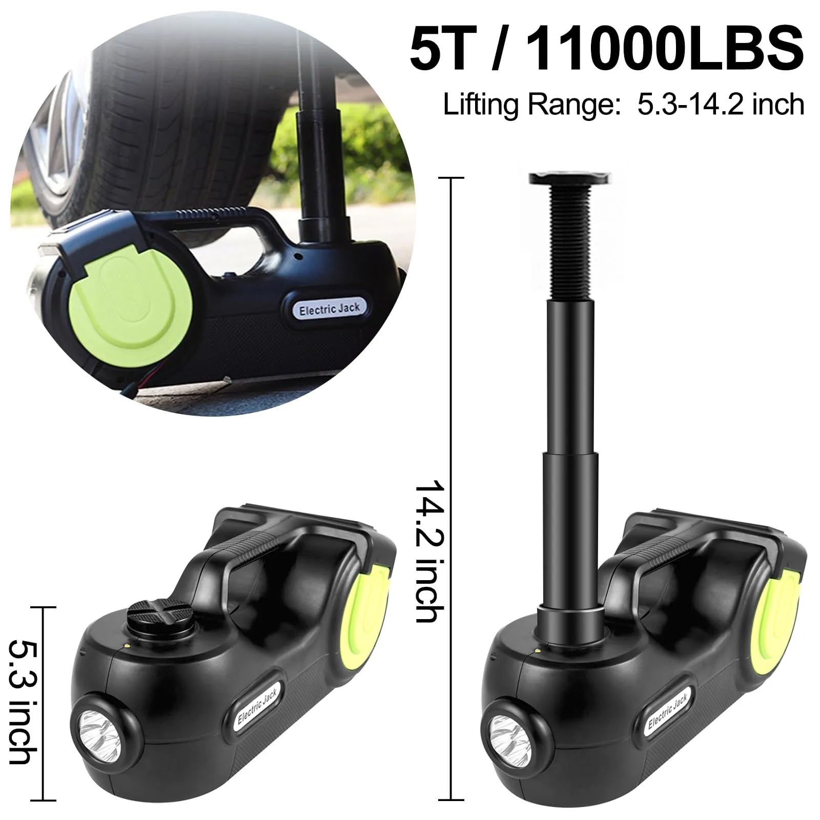 podnośnik 5-tonowy zestaw podnośnika samochodowego + klucz udarowy LED Light Przenośny podnośnik hydrauliczny 13,5-36 CM Podnoszenie opon Podnośnik samochodowy