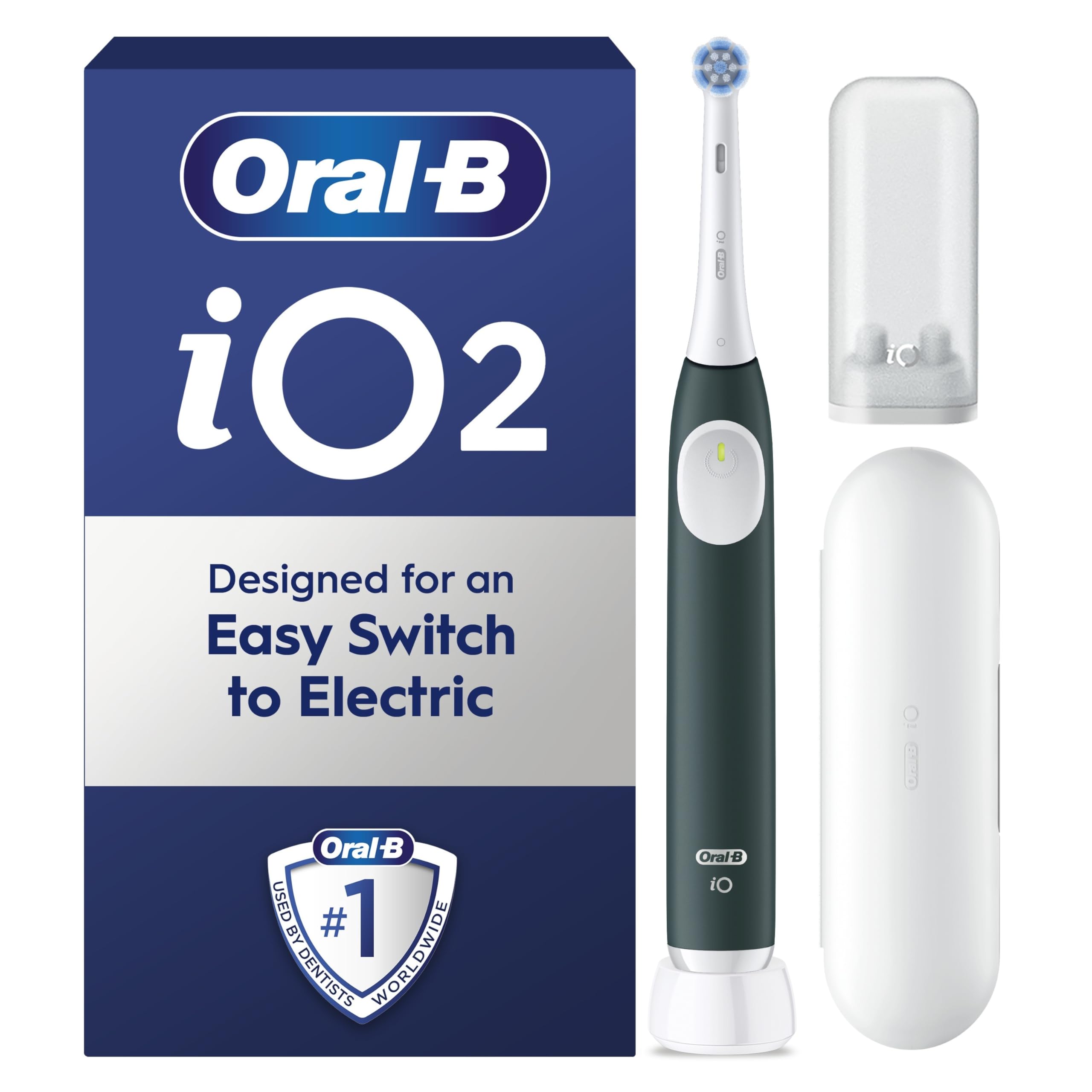 Oral-BiO2 Electric Toothbrush, 1 Gentle Care Toothbrush Head, 1 Travel Case, 1 Travel Refill Holder, Oral B Toothbrush for Adults (Forest Green), Designed by Braun, 2 Pin UK Plug