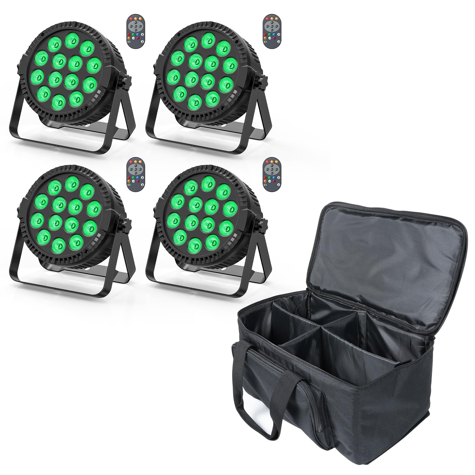 4 faretti LED Par con borsa, 14X6W LED per palcoscenico RGBW 4 in 1, DMX512 luci per feste con telecomando illuminazione per Stage DJ Party Show Bar Halloween Natale