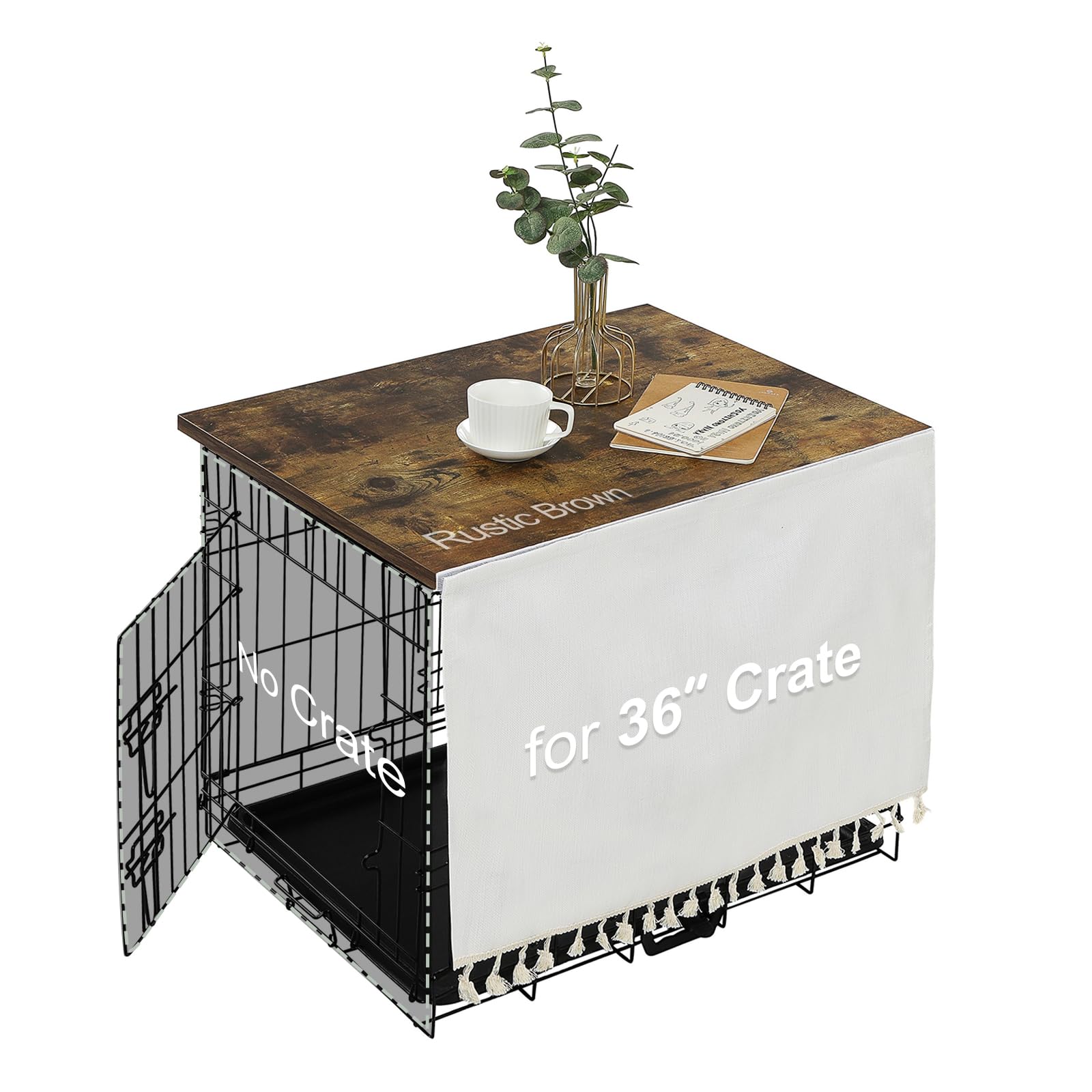 VIE DE AMAN Dog Crate Topper Wood with Tassel Curtain for 36 inch Crate