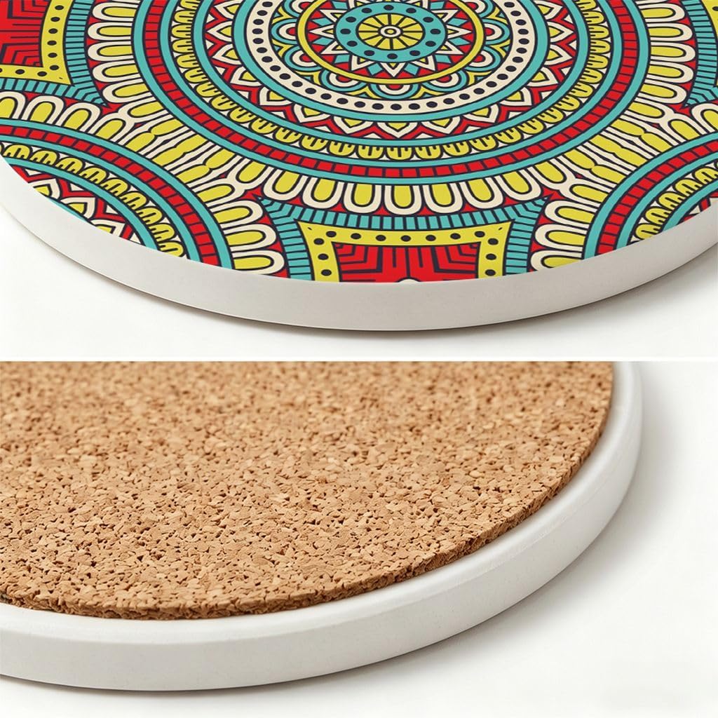 Symmetrical Sunburst Coasters for Colorful Party Supplies, Saturated Geometric Mandala Drink Mats, 6 Pack Home Bar Accessories image 5