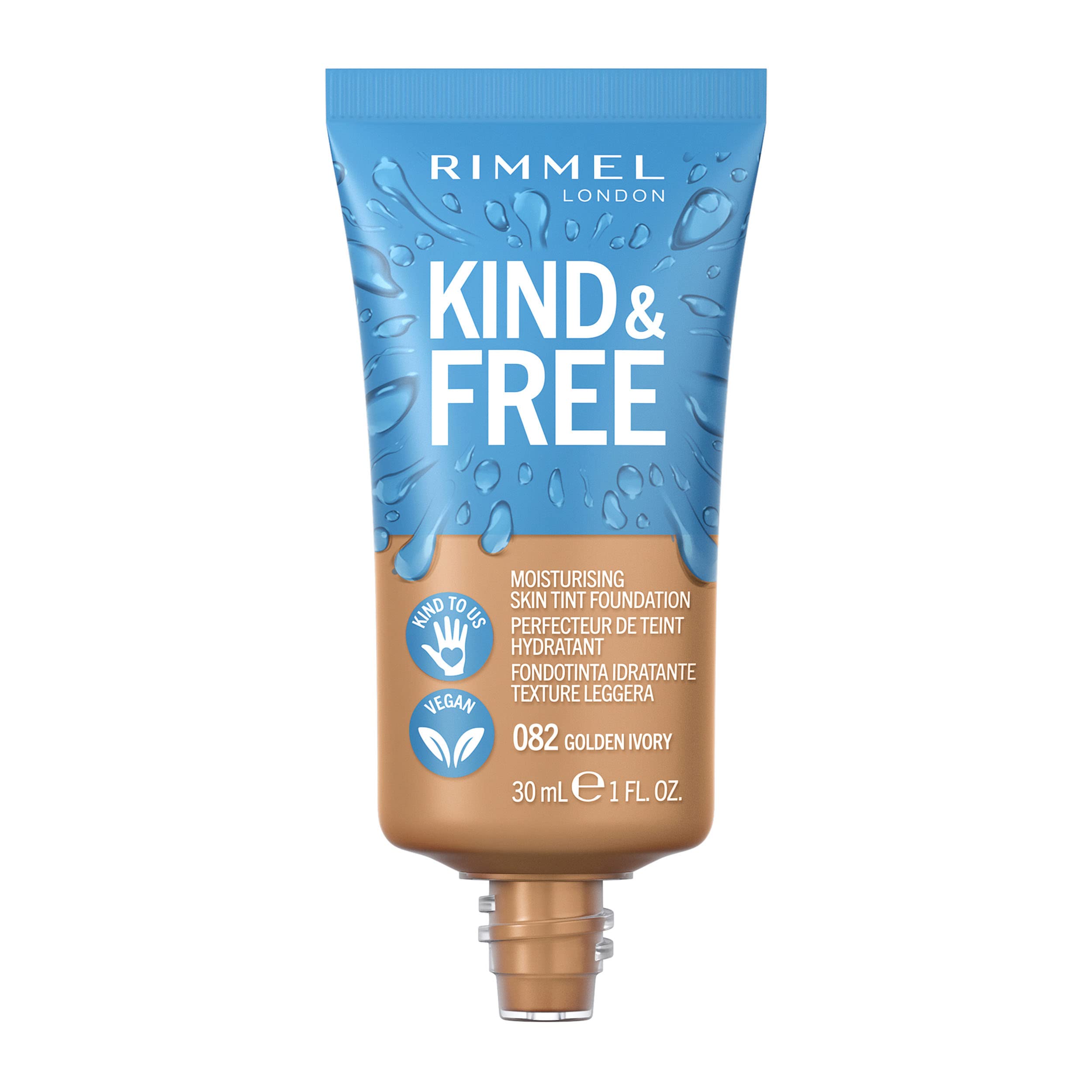 London Kind & Free Skin Tint - Moisturising Foundation - With Vitamins E & B5 - Kind To Animals & Vegan - 30 ml, shade 82 Golden Ivory