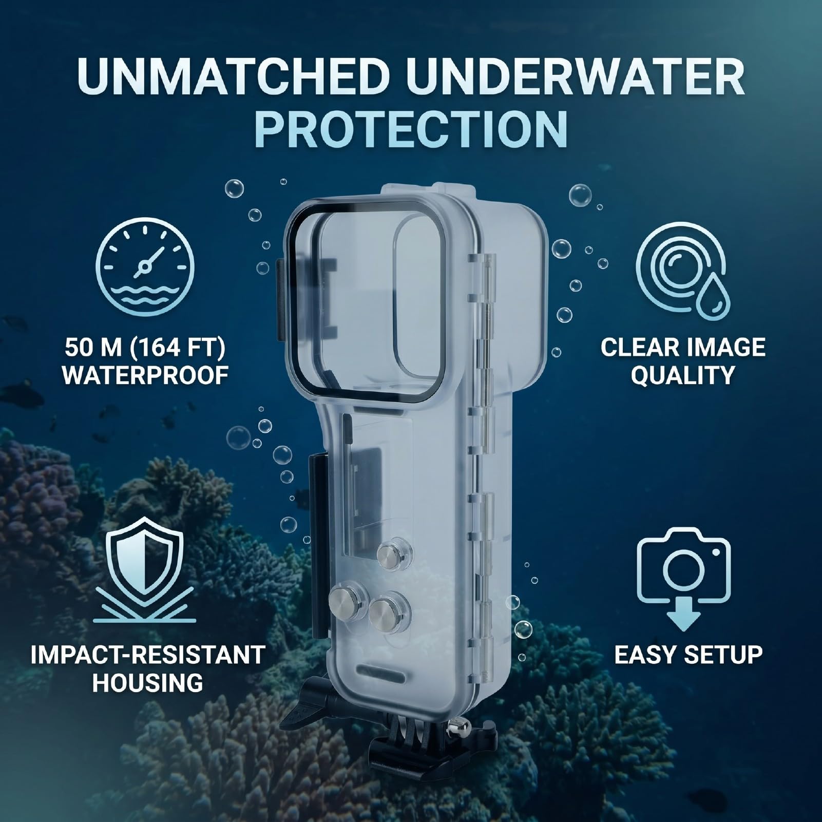 Jectse Custodia Impermeabile IPX8 per 4 Action Camera, Custodia Subacquea da 164 Piedi con Vetro Antiriflesso, per Snorkeling, Immersioni, Surf