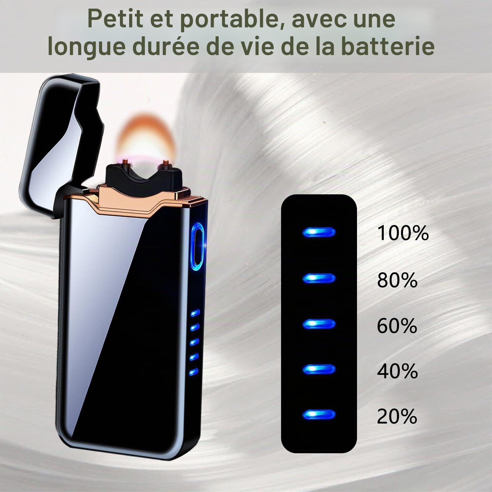 SKRFIRE Briquet plasma coupe-vent rechargeable par USB, corps en métal, flammes puissantes, indicateur de niveau de batterie, briquet électrique pour bâtons d'arômes, cheminée, camping en plein air