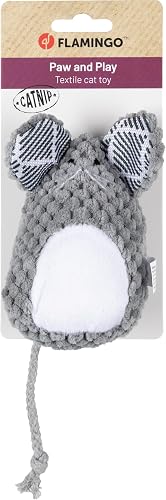 Flamingo Juguetes para Gatos - Ratón Mazzo Gris - Peluche de Pana con Catnip - Juguete Acogedor para Gatos