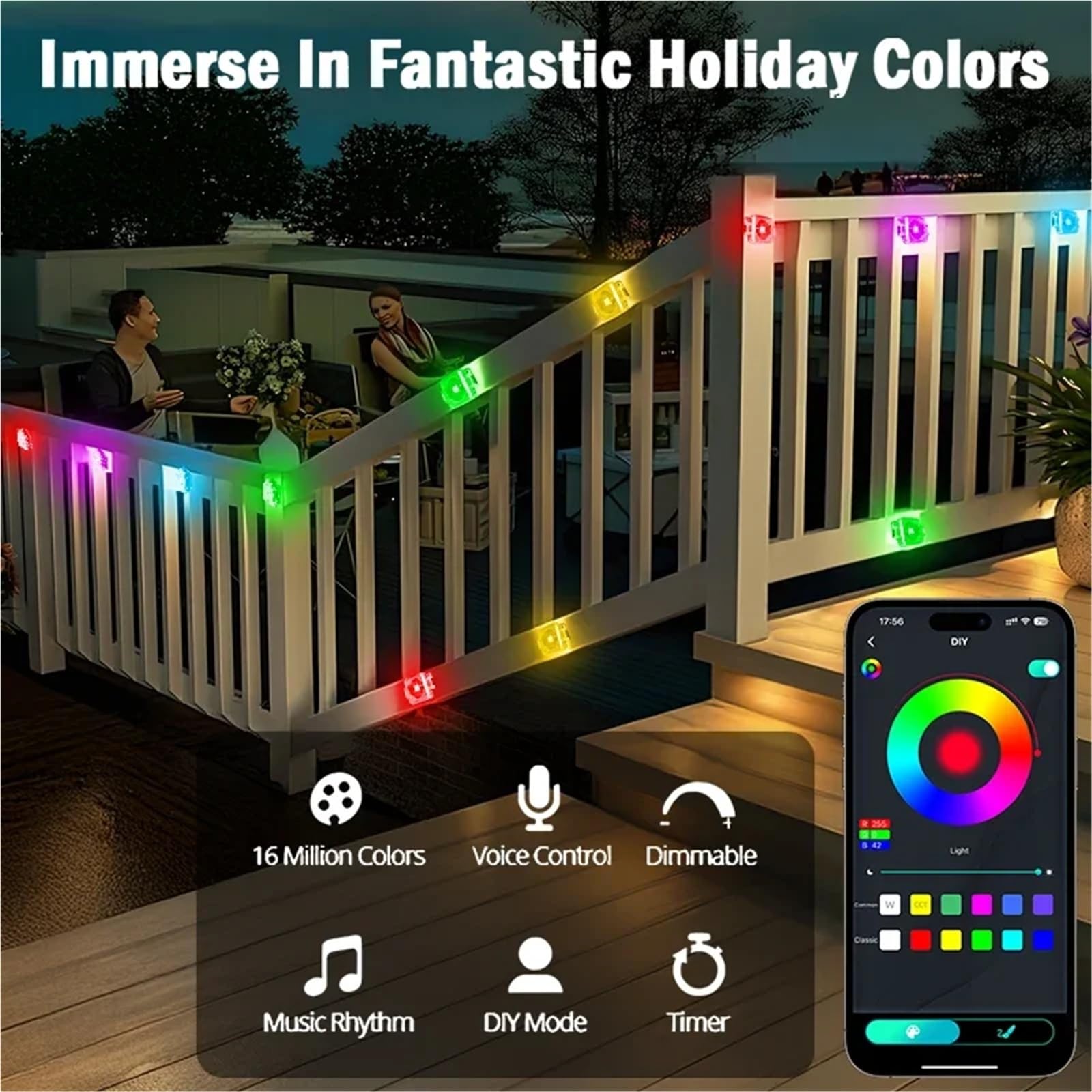 300FT Permanent Outdoor RGB Lights IP67 Waterproof Smart Eave Light DIY Scenes for House Roof Decor Christmas Holiday Daily(15M)