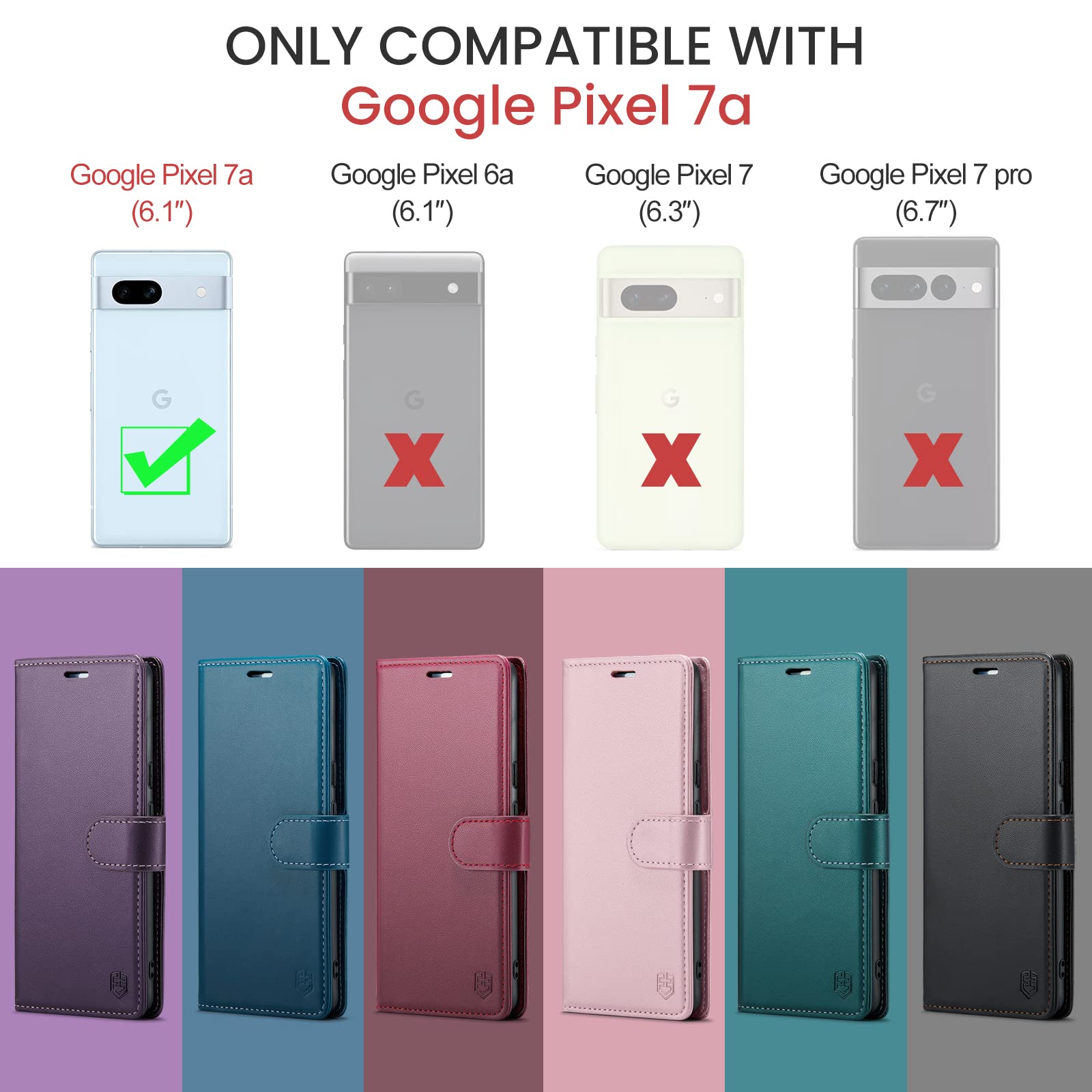 FLIPALM for Google Pixel 7A(Non Pixel 7/7pro) Wallet Case with RFID Blocking Credit Card Holder,PU Leather Folio Flip Kickstand Protective Shockproof Cover Women Men for Pixel 7A Phone case(Purple)