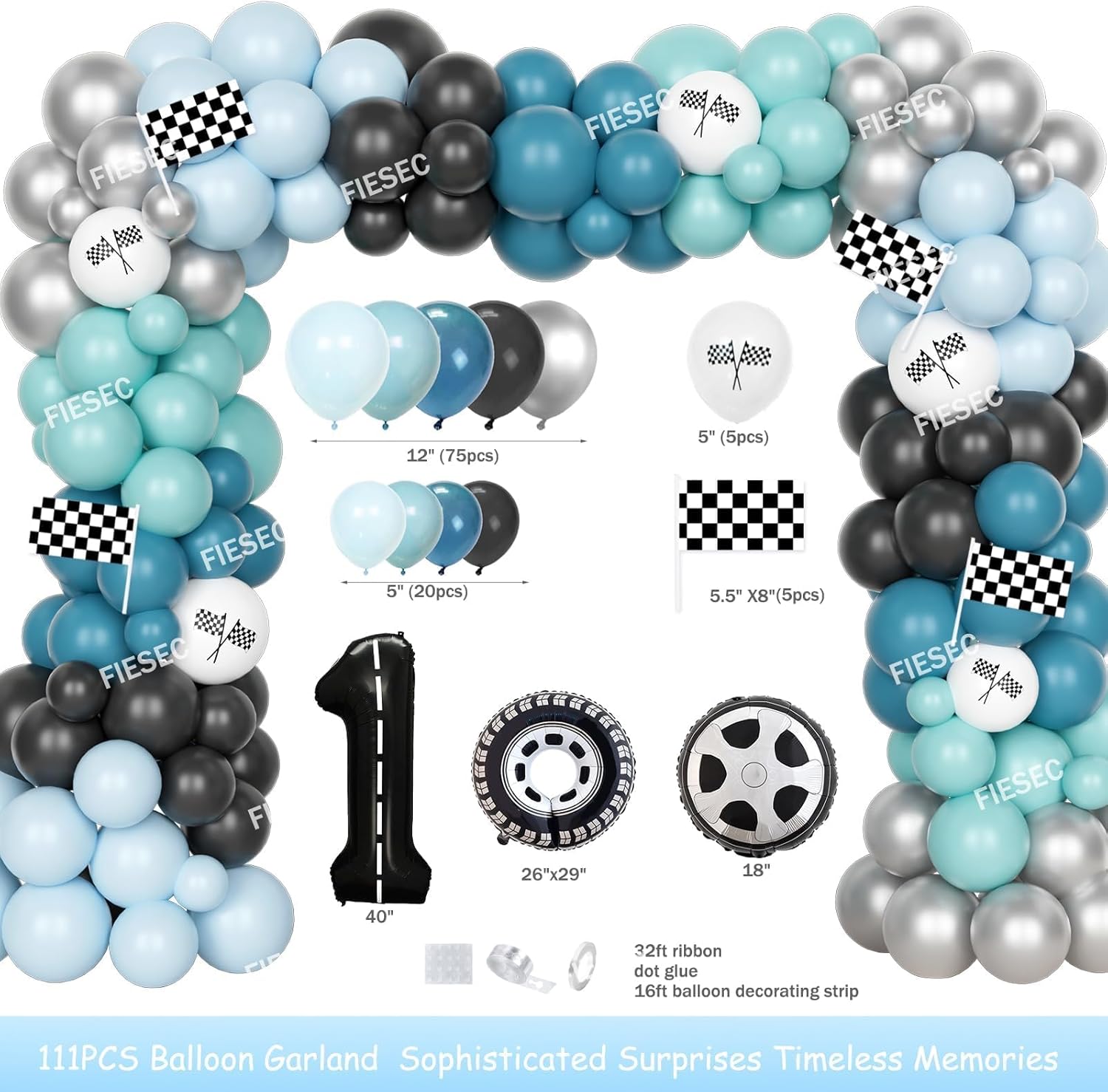 Fast One Birthday Decorations for Boys, 1st Birthday Decorations Boy, Retro Race Car Themed Backdrop Banner Tablecloth Tableware with Plates Napkins Forks for Vintage Blue First Party Supplies