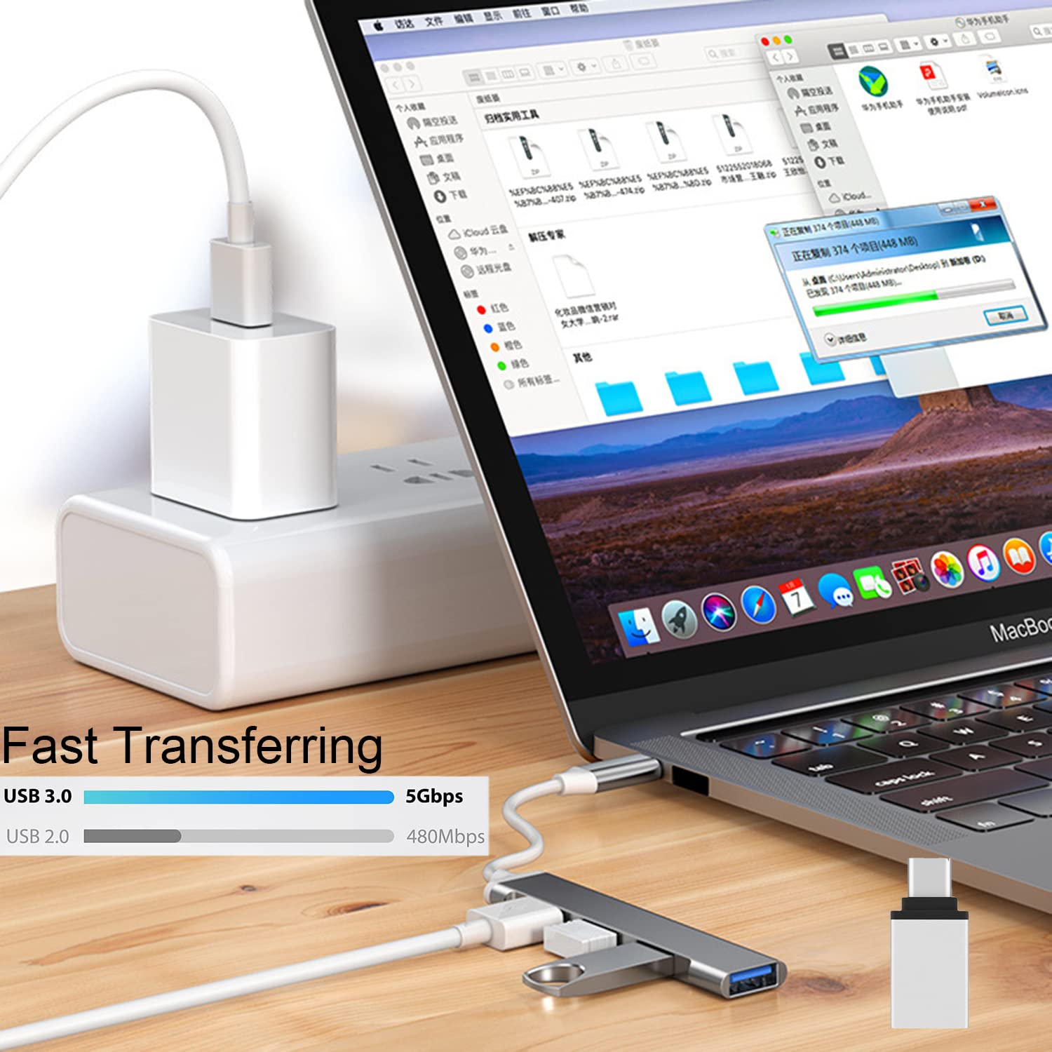 Kafeiya Hub USB,4 In 1 Adattatore Multiporta USB Con 1 Porte USB 3.0,3 Porta USB 2.0 USB Hub,Trasferimento Dati Sdoppiatore USB,per PC,Laptop,MacBook,Chiavetta USB,Altro Dispositivo