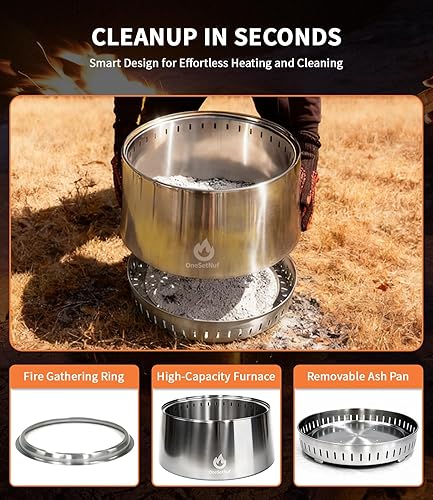 Miniatura 5 de Fogata sin humo de 21 pulgadas, para patio al aire libre y patio trasero, combustión secundaria de doble flujo de aire, hoguera de acero inoxidable
