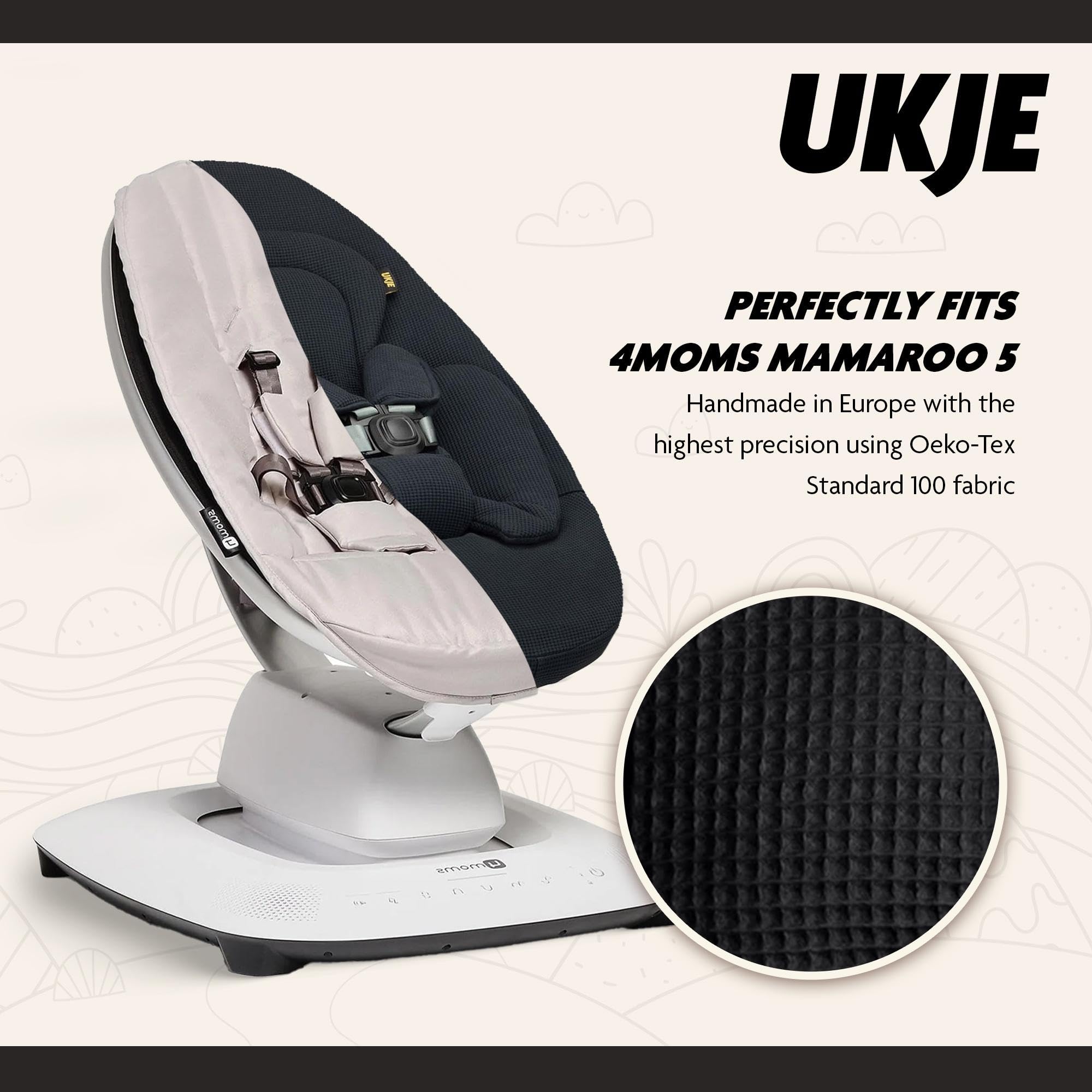 UKJE Inserto per Altalena Neonato Compatibile con mamaRoo 5 e RockaRoo | Rivestimento Morbido Reversibile | Facile da Installare e Lavare | Accessori per Sdraietta e Baby Bouncer, Nero
