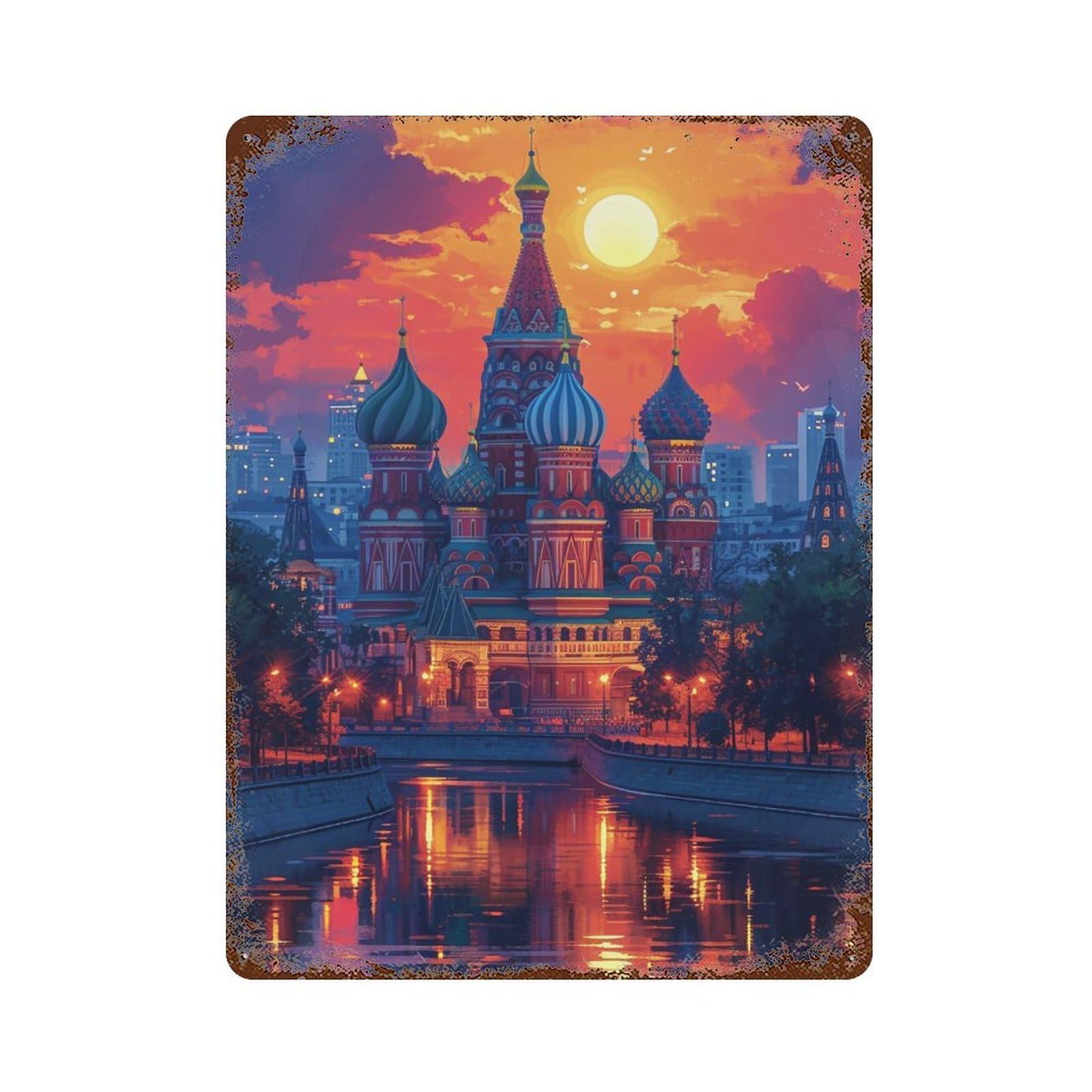 Moscow Sunset Reflections-1 Rusty Metal Tin Sign 15.7"x11.8", Old School Wall Decor for Garage, Pub Or Kitchen