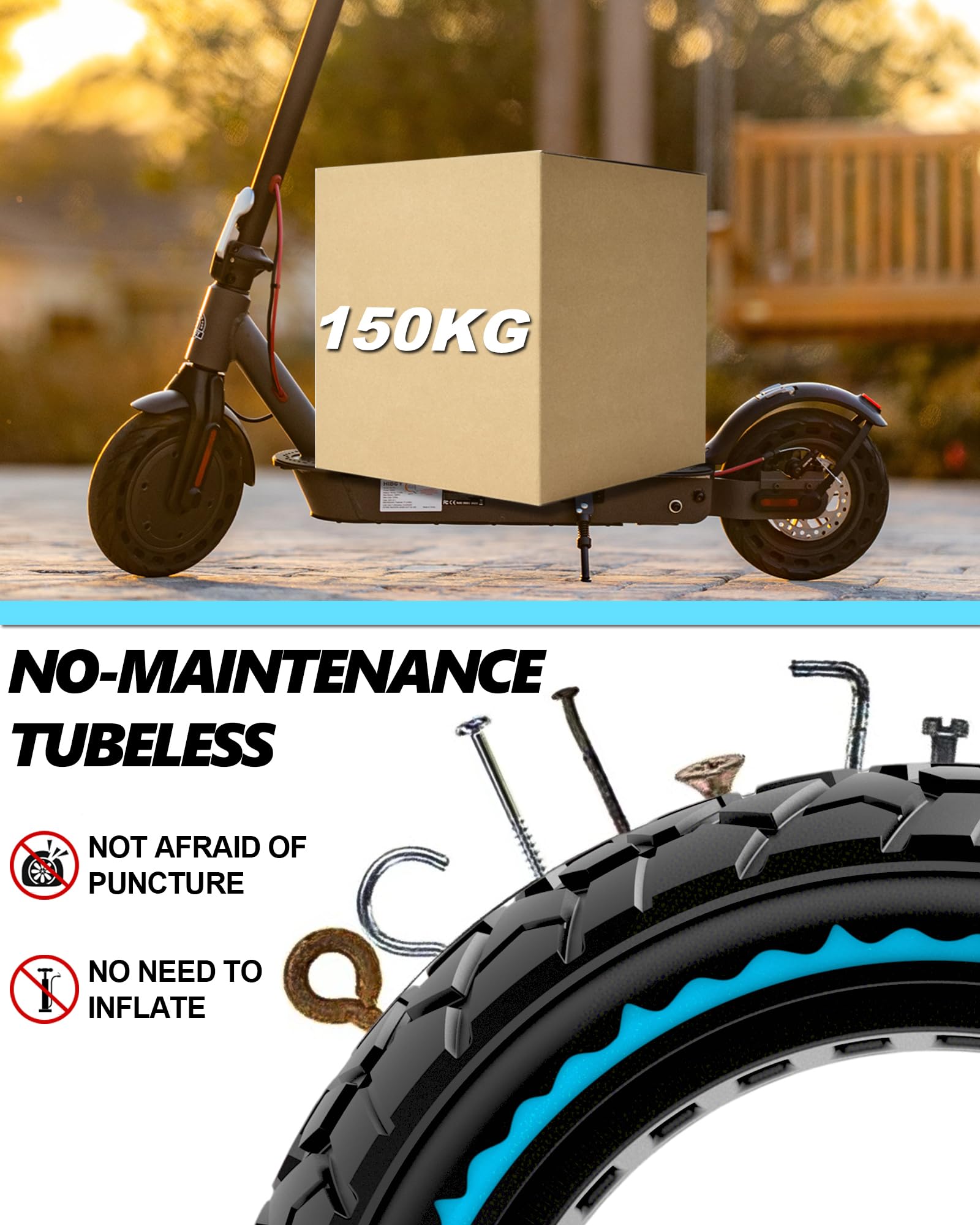 2 Pièces Pneus 10x2,50 pour Trottinette, Améliorez Votre Trottinette avec des Pneu Tout-terrain Sans Air 60/70-6,5, Roues de Rechange 10x2,5-6,5 pour Segway Ninebot Max G2/G30 Series, etc