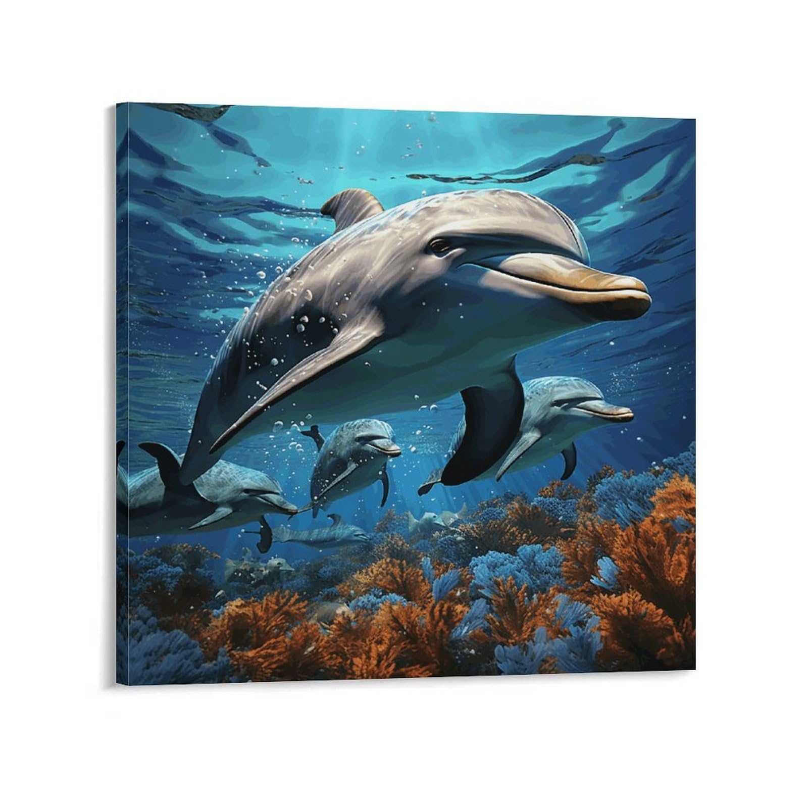 KLOPH Dolphins Canvas Wall Art for Living Room 10x10inch Modern Artwork Painting for Bathroom Hanging Canvas Prints Aesthetic Wallart for Bedroom Kitchen Office Wall Decor