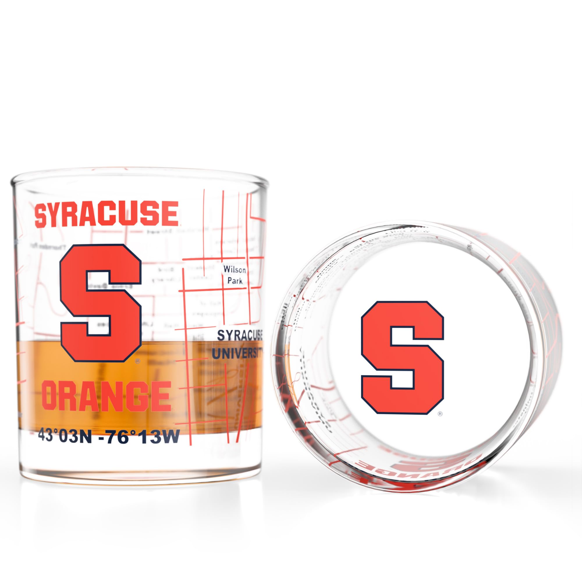 Greenline Goods University of Syracuse Orange Whiskey Glasses Set of 2, 10 oz Rocks Glasses with Full-Color Logo &amp; Campus Map – Officially Licensed Bourbon Glass Gift for Alumni &amp; Fans