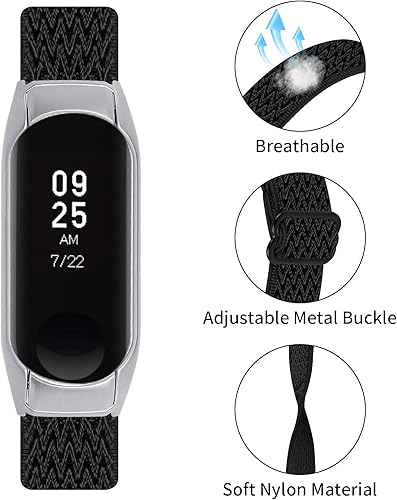 Miniatura 3 de Mi 5 - Correa de repuesto elástica de nailon con marco de metal, correa ajustable de 5.3 a 8.3 pulgadas, compatible con reloj inteligente Mi Band