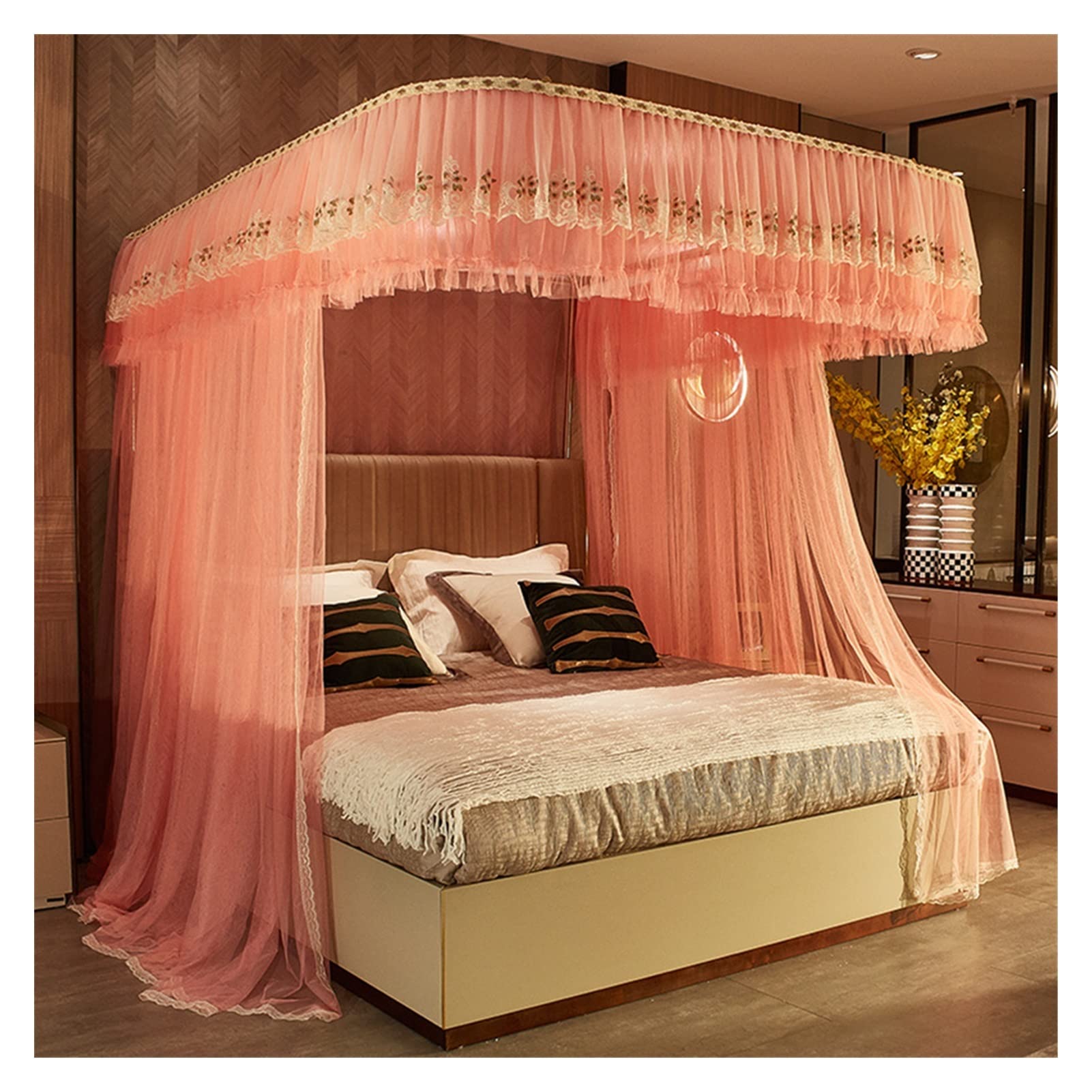 Moustiquaire lit 180x200cm de couleur jade profond avec support inclus pour chambre de fille
