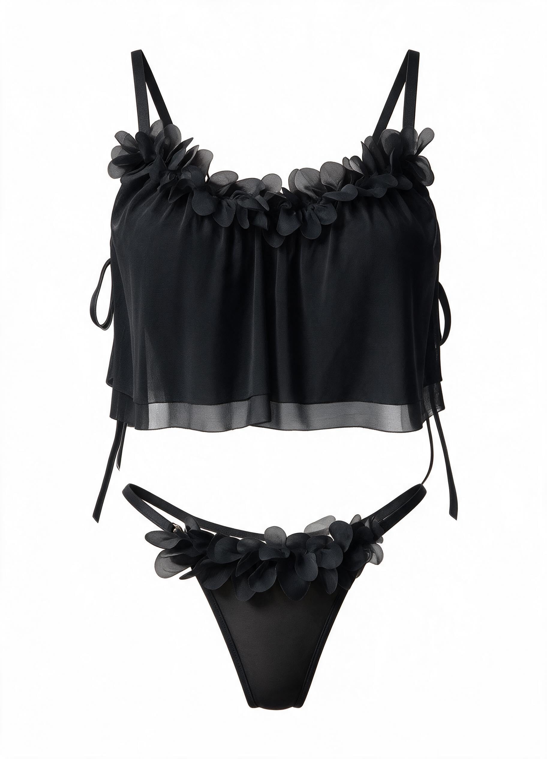 Avidlove Sexy Floral Applique Lingerie 2 Piece Sheer Mesh Cami Thong Set $4.99