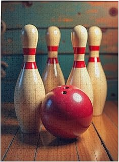 500 Piece Wooden Bowling Pin Jigsaw Puzzle Fun & Challenging Adult Puzzle Game Retro Style Artwork Quality Pieces Great Gift Idea for Family & Friends Home Decor