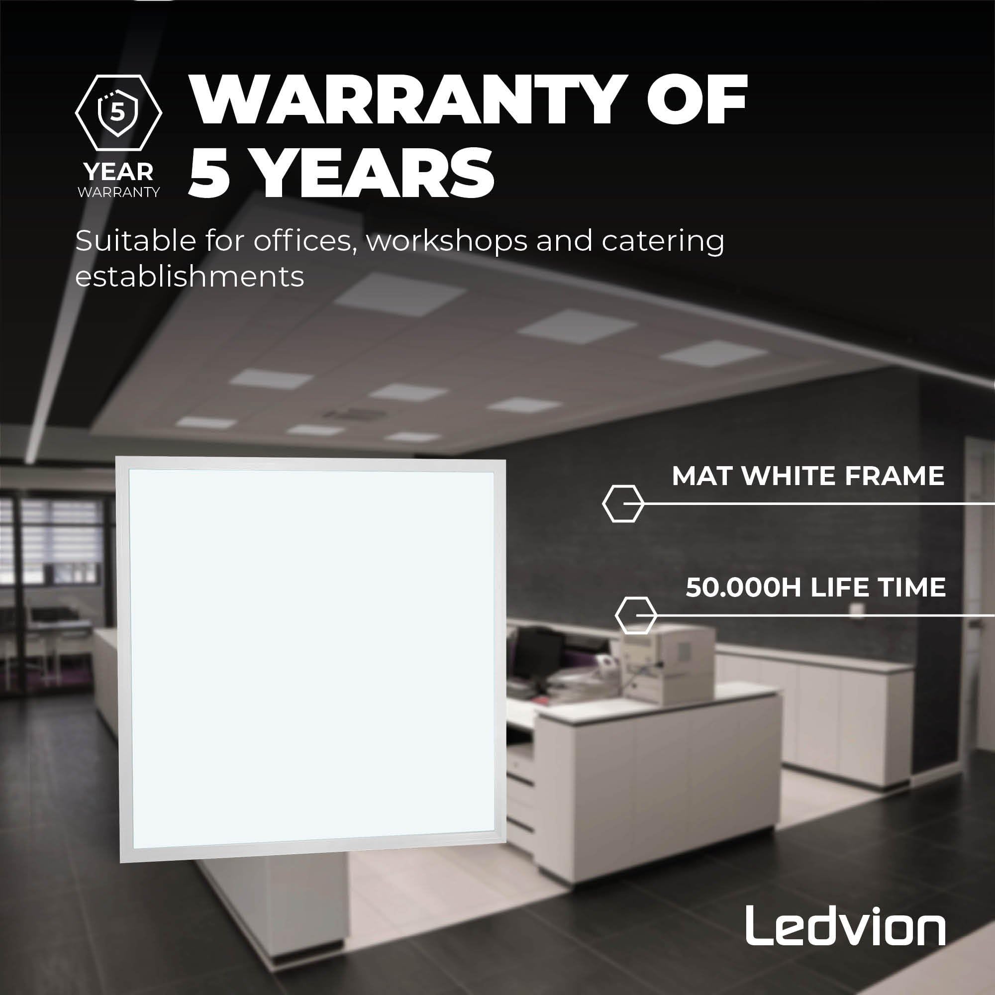 Ledvion - Pannello LED, 60x60, 36W, 6500K, 4000 Lumen, Apparecchio da Incasso per Soffitto a Griglia, Inclusi driver LED e connettore rapido