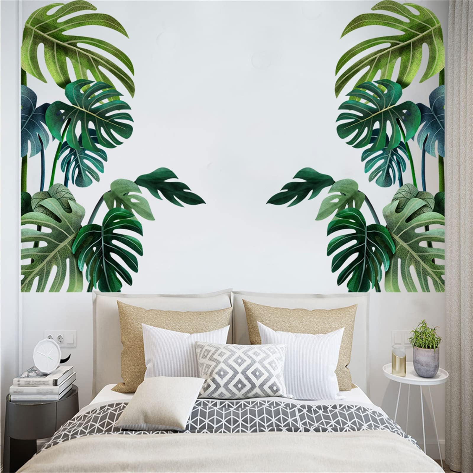 Large Nordic Green Palm Tree Plant Wall Sticker,Tropical Jungle Turtleback Leaves Wall Decal, Peel and Stick, Removable DIY Art Wall Murals Decor, Living Room Bedroom Offices Classroom Home Decoration