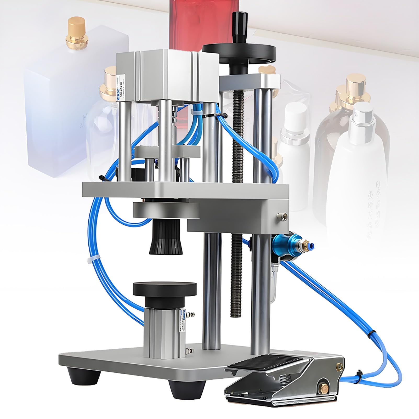 DNEPEI Foot Pedal Pneumatic Capping Machine 13-20mm, Perfume & Oil Bottle Crimper Completeset