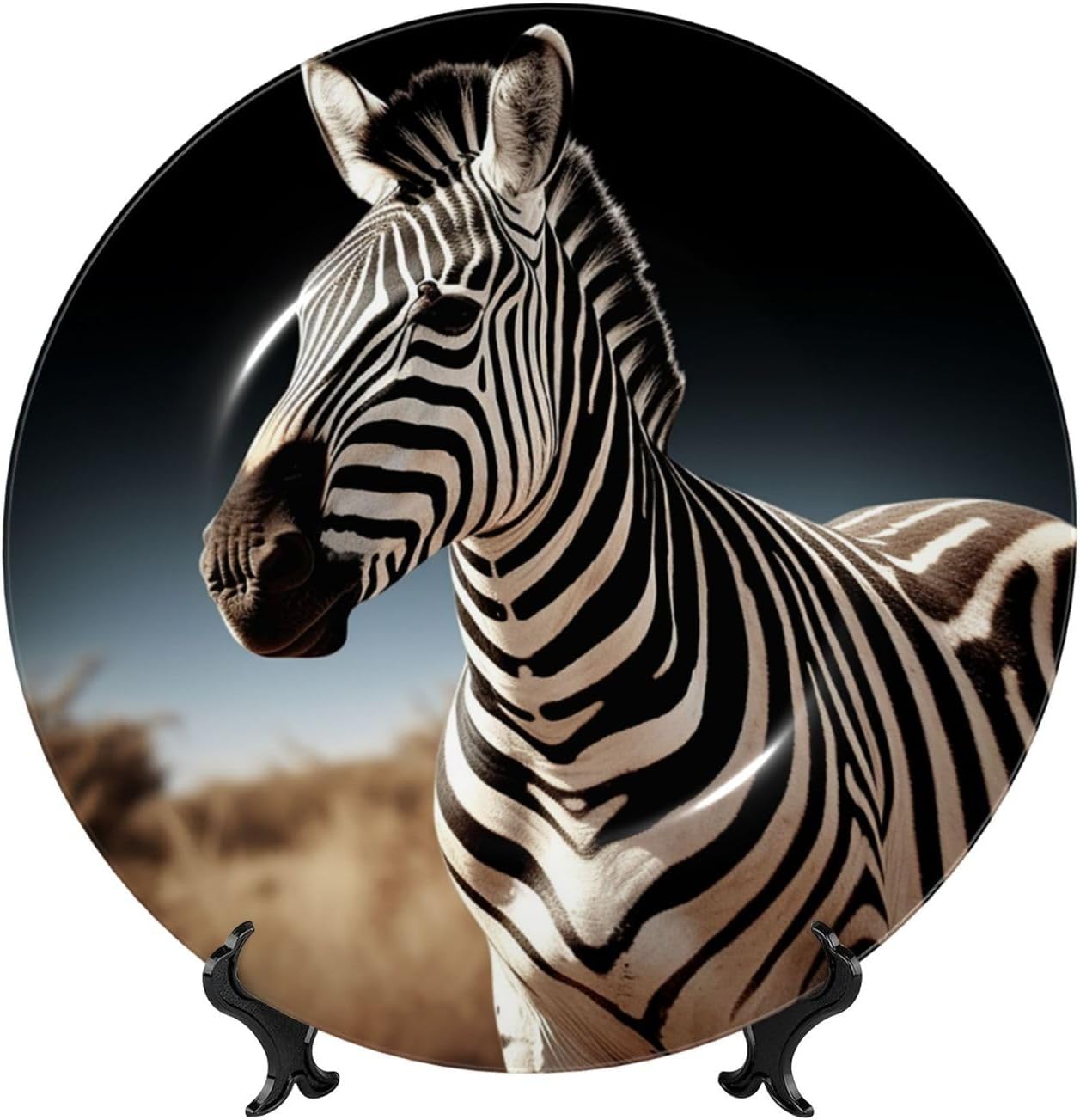 Bone China Decorative Plate with Display Wild Animals Zebra Ceramic Plates Crafts Art Decor Dessert Plate Ceramic Ornament Porcelain Plates for Living Room Kitchen Table Home Decor