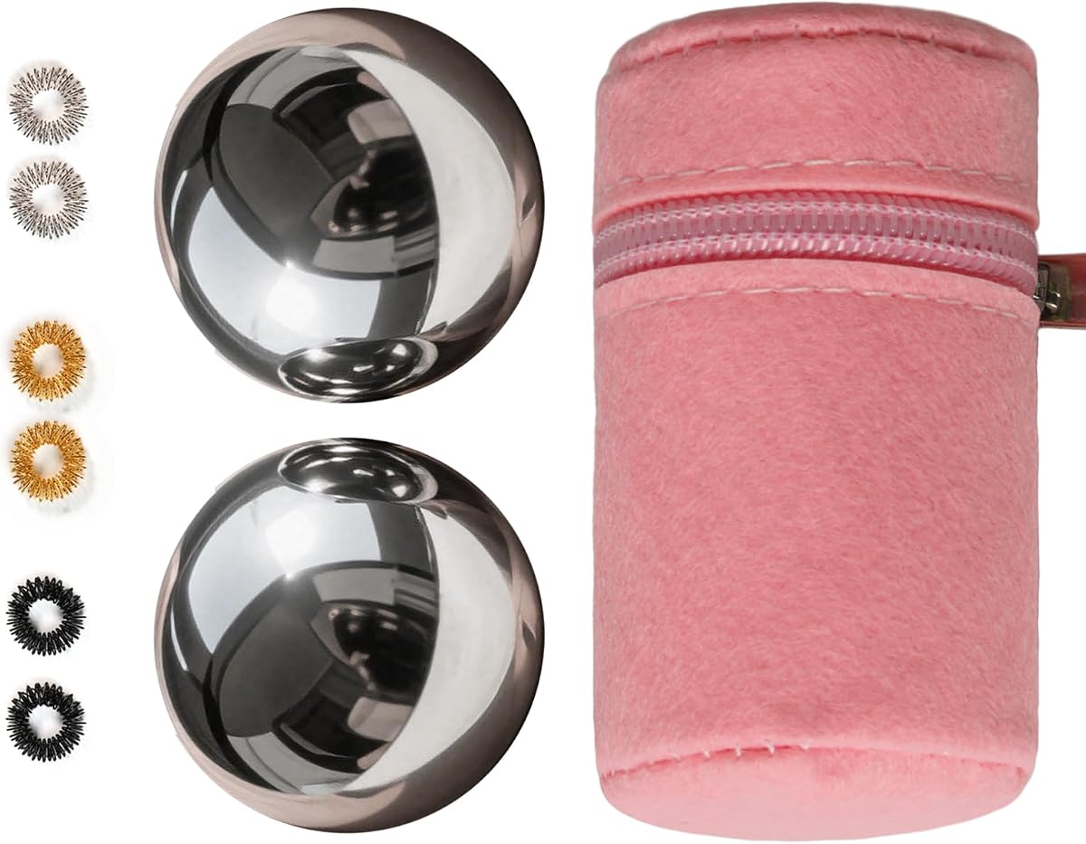 1.5-Inch Stainless Steel Chiming Baoding Balls - Chinese Health Balls for Hand Therapy, Exercise & Stress Relief Portable with Felt Bag(with Bell Sound) (Pink, 1.5 Inch)