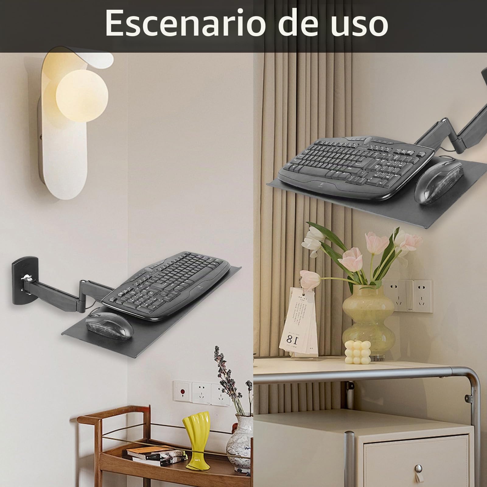 Plataforma para Teclado, Soporte de Pared Soporte de Poste para Bandeja de Teclado Bandeja giratoria y Plegable para Escribir Hogar u Oficina