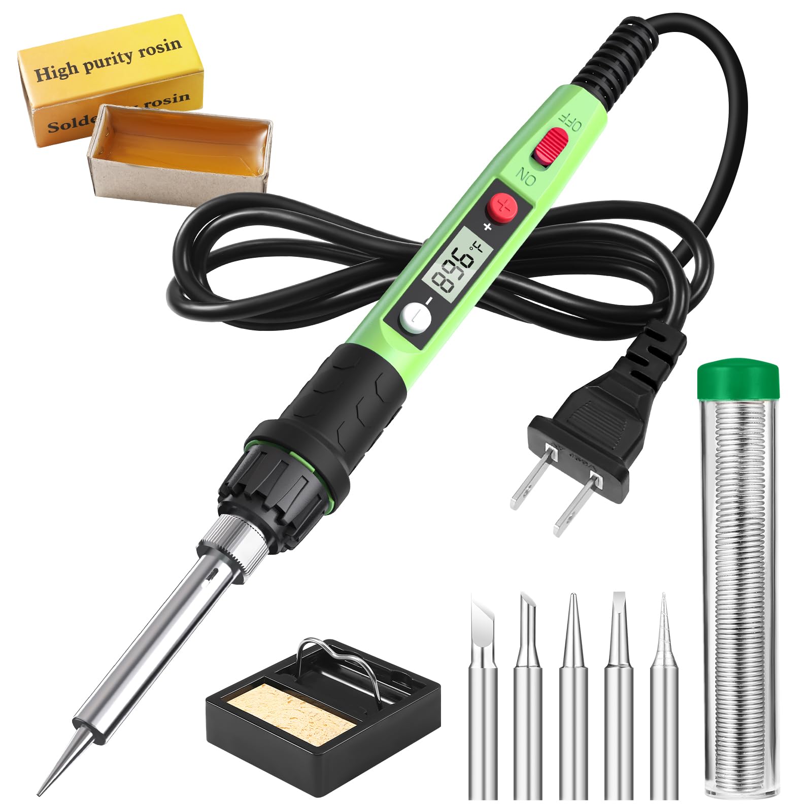 Soldering Iron Kit, 80W 110V LCD Digital Solder Iron Pen with Ceramic Heater, Portable Welding Tools with 5pcs Tips, Stand, Solders Wire, Sponge, Paste, for Metal,Electric Repairs, DIY — Amazon image 7