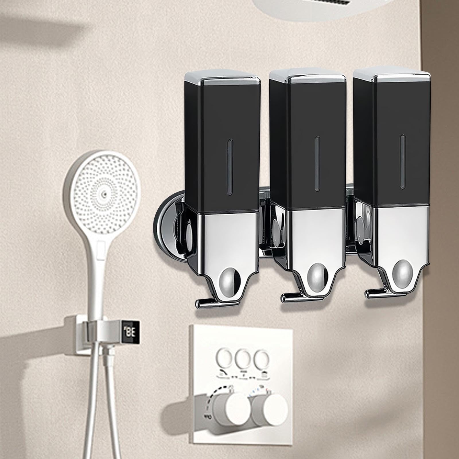 Dispensador de Jabón Pared Baño con Bomba Manual Resistente Recipiente Recargable 1500ml Diseño Compacto Y Transparente Adecuado para Hogar Hotel Rest, Negro, Individual