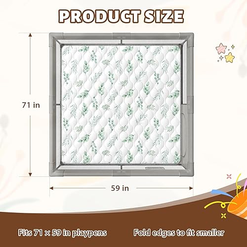 Miniatura 2 de Tapete de juego para bebés de 71 x 59 pulgadas, tapete de juego de espuma extra gruesa, resistente al agua, antideslizante, tapete acolchado para