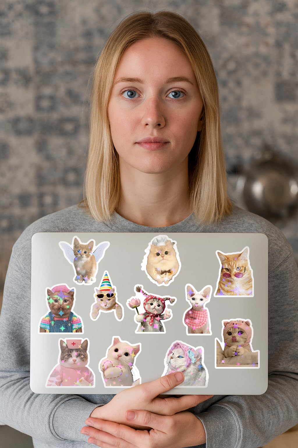 200 Cute Cat Stickers for Water Bottles, Kawaii Vinyl Cat Meme Pack, Glossy Waterproof Decals 2-2.8" - Image 4