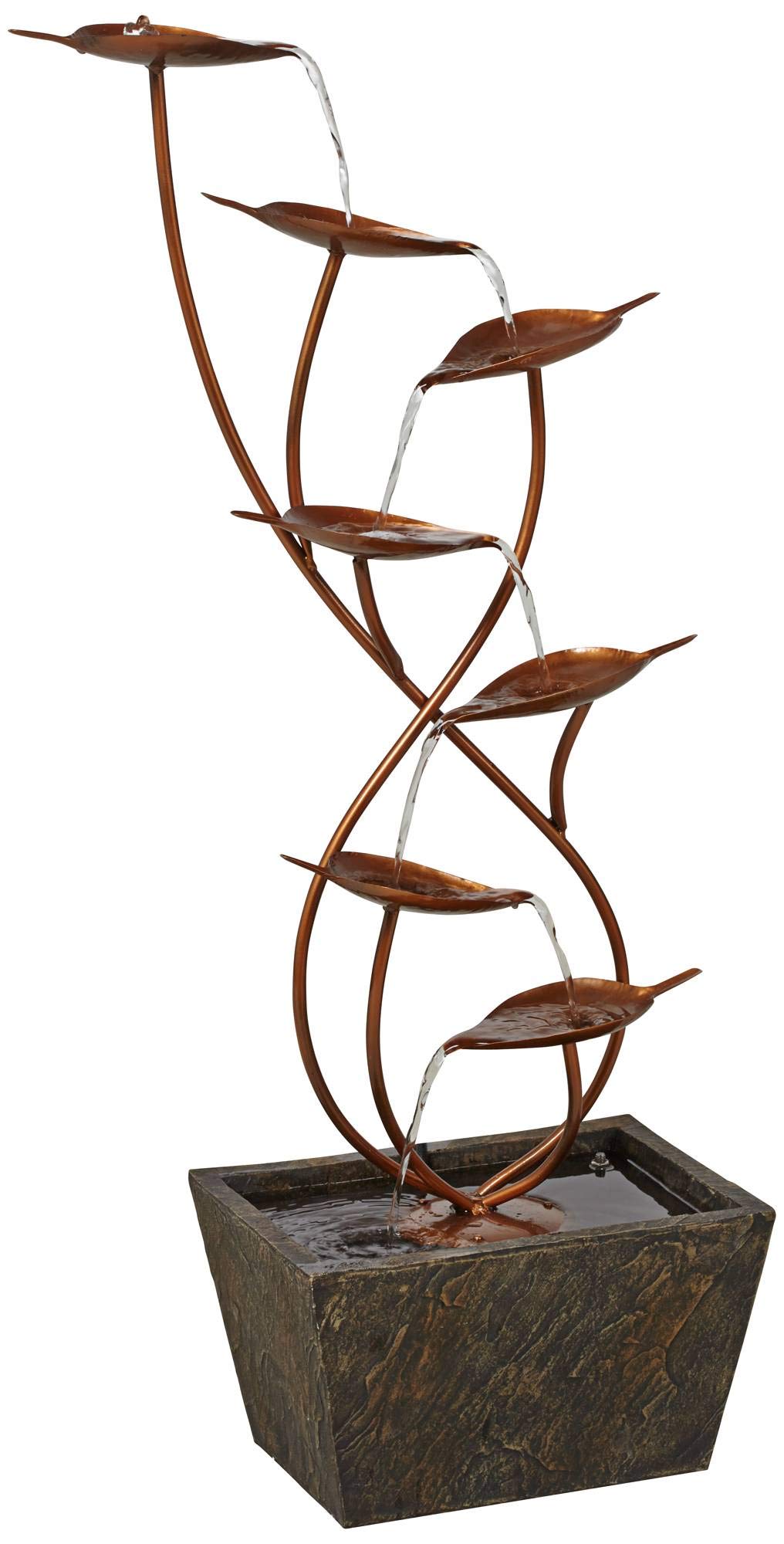 Ashton Curved Leaves 41" High Large Modern Indoor Outdoor Decor Copper Resin Floor Fountain Standing Waterfall Tiered Cascading Water Feature for Outside Garden Patio Yard Backyard - John Timberland