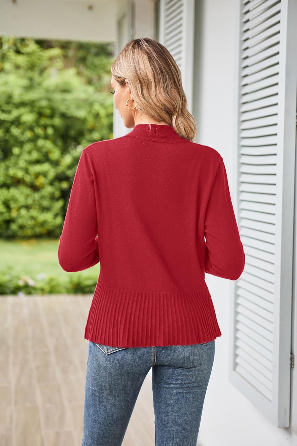 GRACE KARIN Women's Lightweight Draped Open Front Cropped Cardigan Long Sleeve Sweaters Peplum Knit Tops - Image 4