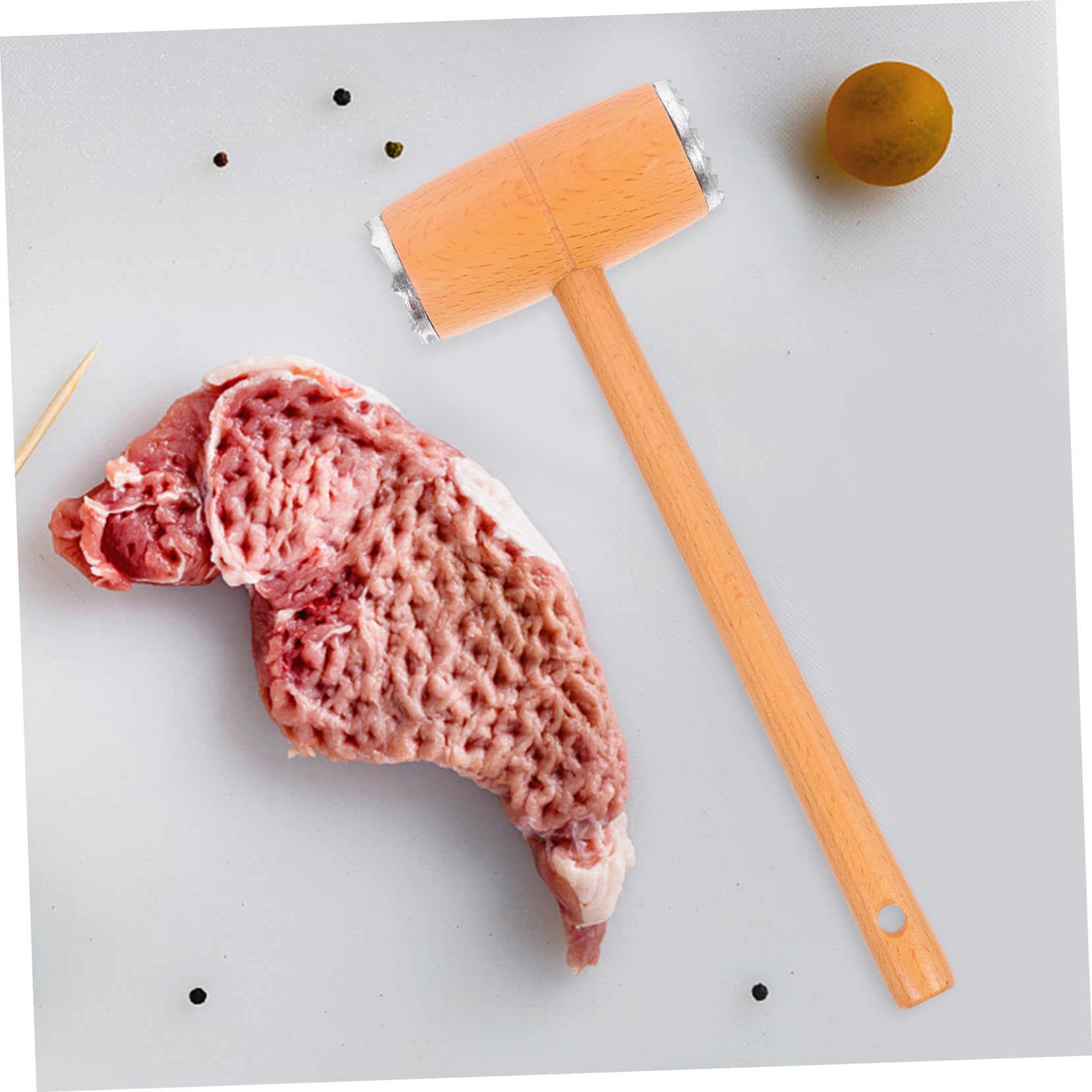 SOLUSTRE Wooden Meat Tenderizer Mallet Tool with Long Handle Dual Sided Design for Meat Flattening and Tenderizing for Steak Chicken and Barbecue Cooking