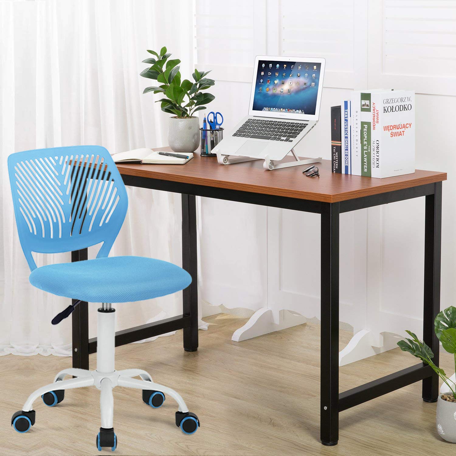 VogueNest Kids Desk and Chairs, Computer Chairs, Swivel Chairs, Armless Mesh Student Chairs, Adjustable Height, Small Tables and Chairs in The Bedroom (Premium?Blue?)