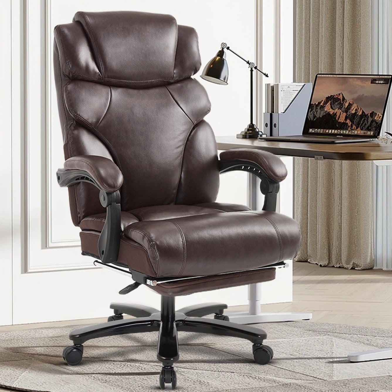 Bosmiller Bürostuhl Ergonomischer Chefsessel Bürostuhl 200 kg, Verstellbarer Rückenlehne, Hochklappbaren,Armlehnen,Elastisches Kissen für Homeoffice, Schreibtischstuh Büro,Weiß