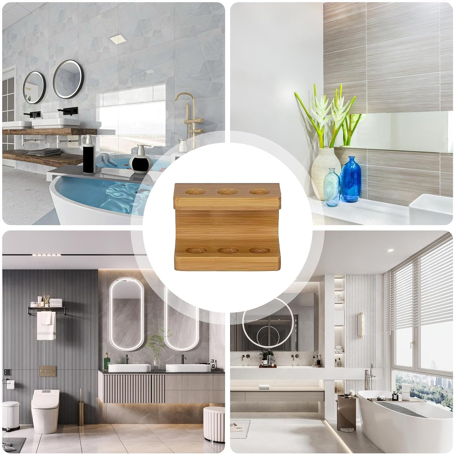 Toothbrush Head Holder, Freestanding Bamboo Storage Holder, Durable Bamboo Toothbrush Holders for Bathroom, Toothbrush Organiser Bathroom Accessories, Practical and Versatile (3 Slots)