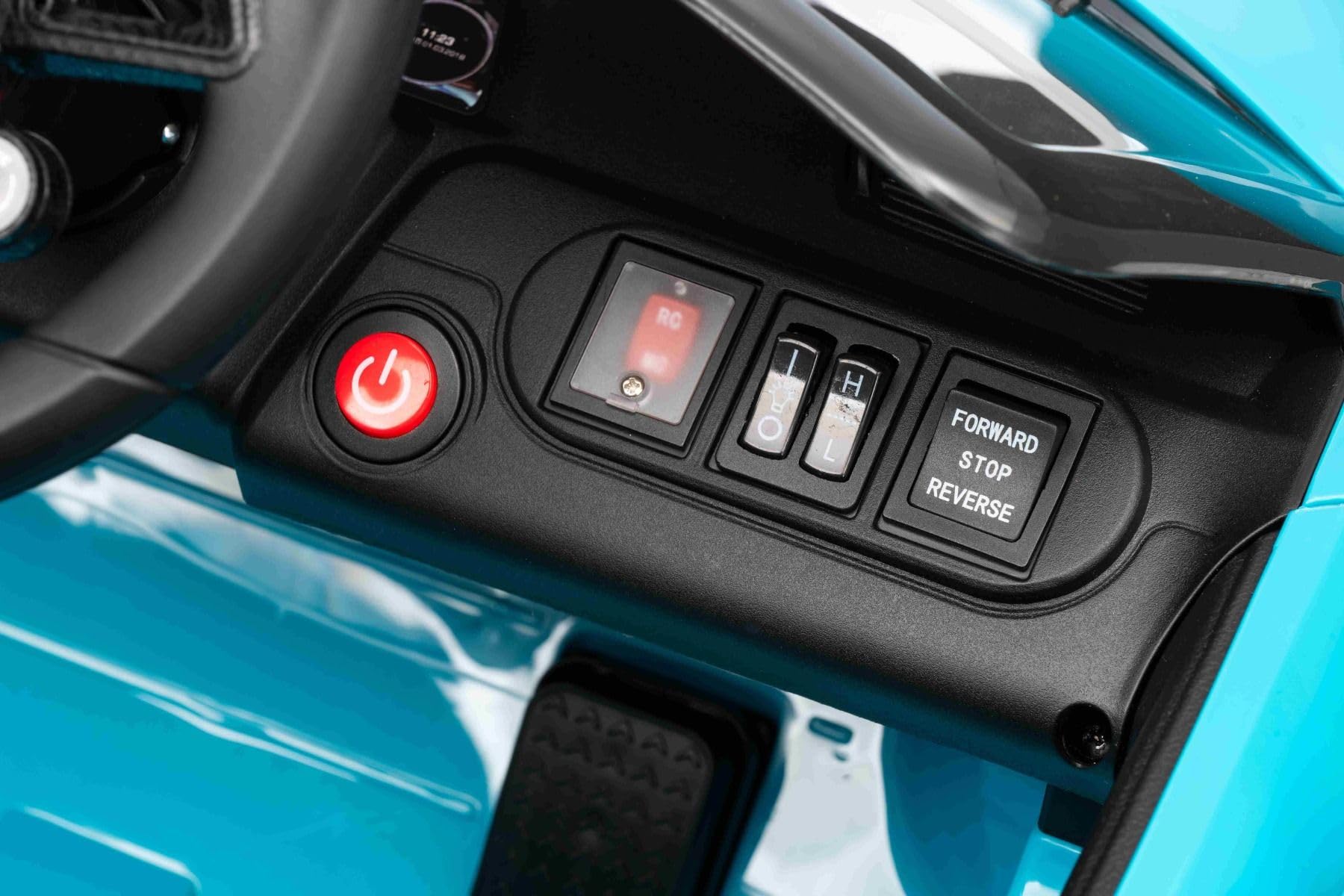 Samochód elektryczny RUF GT 12V, niebieski, otwierane drzwi, pilot 2,4 GHz, przednie i tylne reflektory LED, wejście USB/Aux, akumulator litowy, 2 silniki 35 W, oryginalna licencja