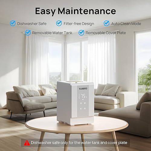 Miniatura 4 de TURBRO Humidificador de vapor de acero inoxidable 304 de 4 l1 galón, humidificador de niebla cálida para dormitorio, bebé, salida de 16.9 fl ozh,