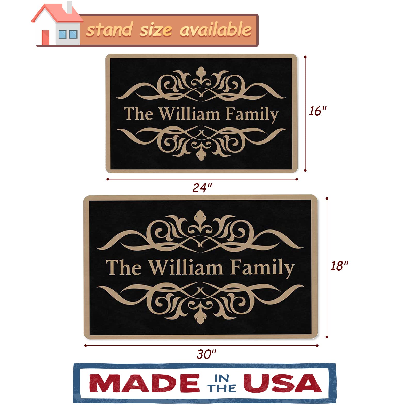 Custom Elegant Welcome Doormat With Family Name,Personalized Welcome Door Rug,Indoor Rugs For Entryway,Non Slip Low-Profile Floor Switch Mat For Entrance Yard Outdoor Bath Garage Porch Decor 24*16 In