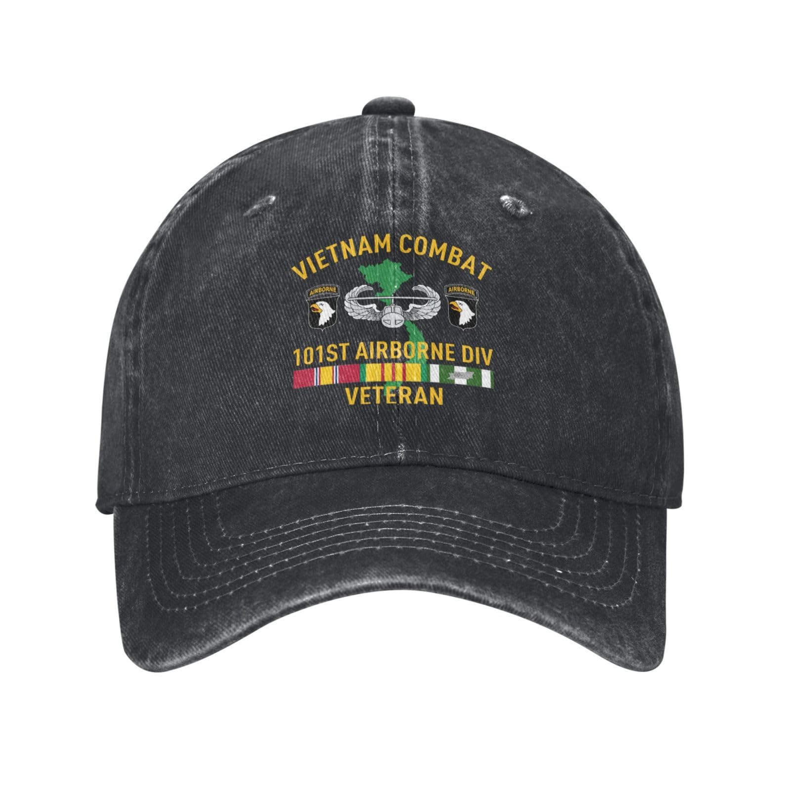 Vietnam Combat Veteran with 101st Airborne Div SSI Baseball Cap Adjustable Unisex Casual Duck Tongue Hat Trucker Hats Black