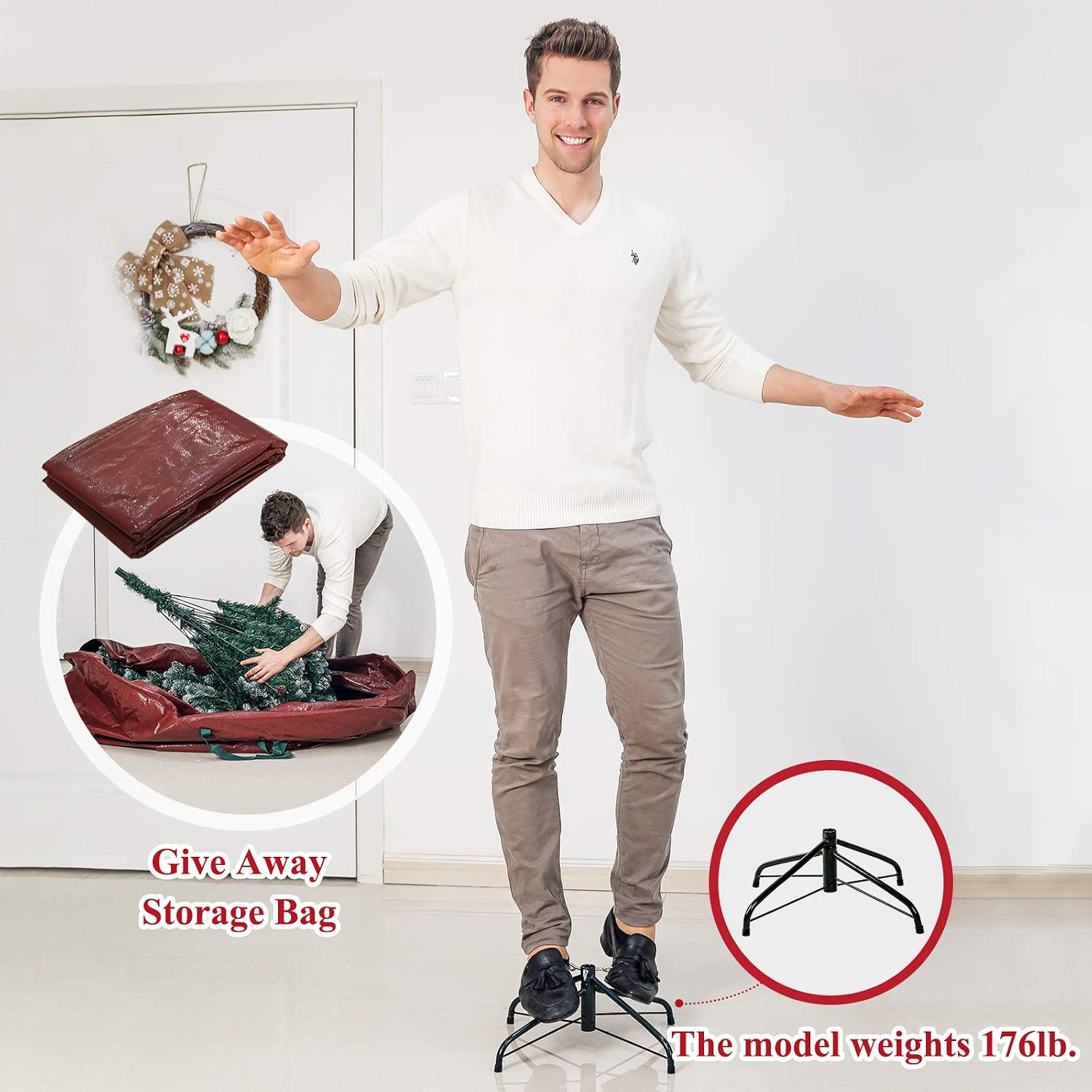 Homde Christmas Tree Artificial Full Xmas Tree 5/6/7 Feet with Bag Flocked Snow Pine Cone (6ft)